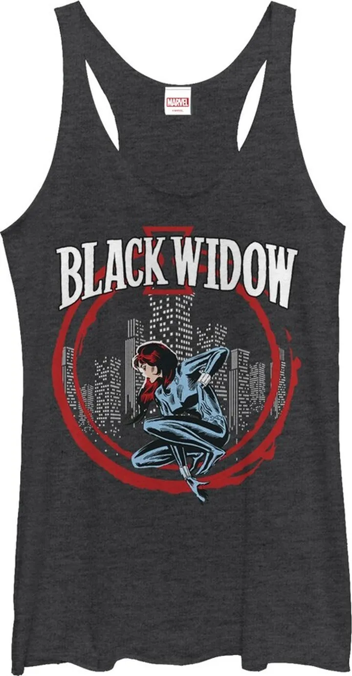 Women's Marvel Black Widow Circle Racerback Tank Top - Black Heather - Small