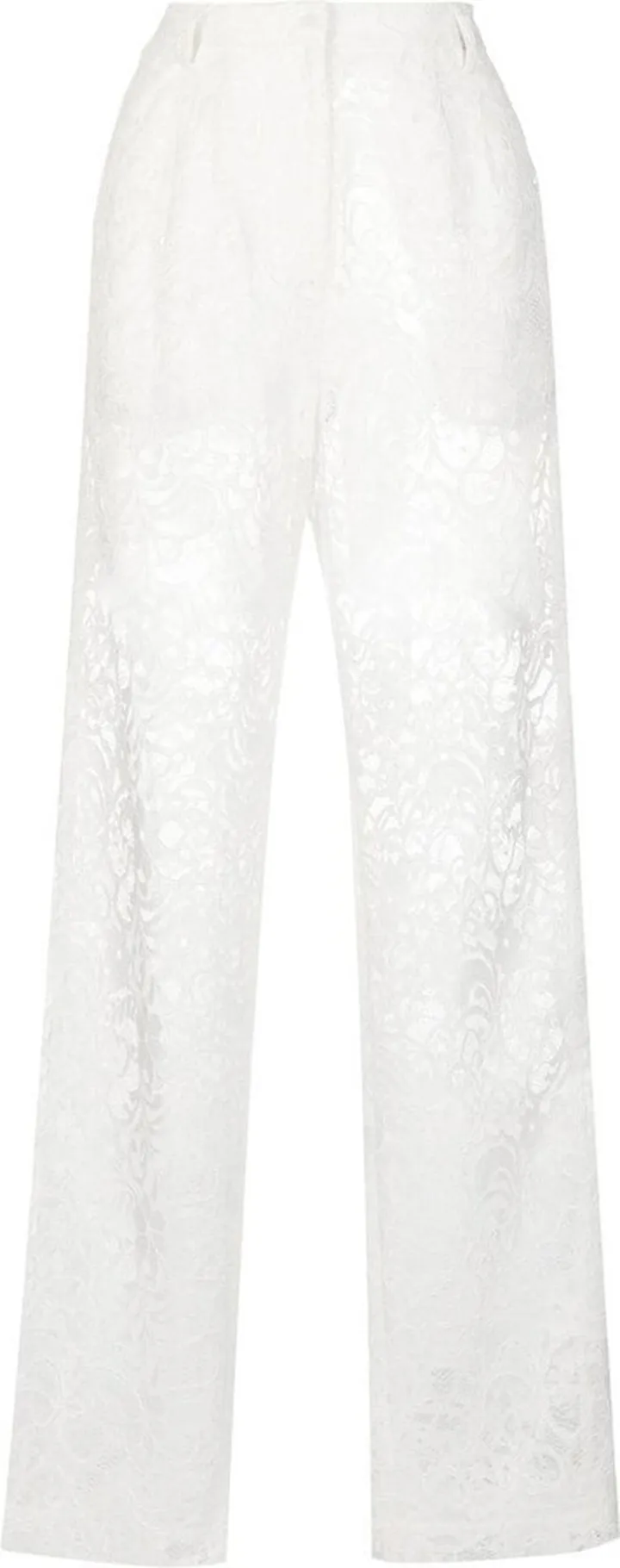 Semi-Sheer Lace Straight Trousers