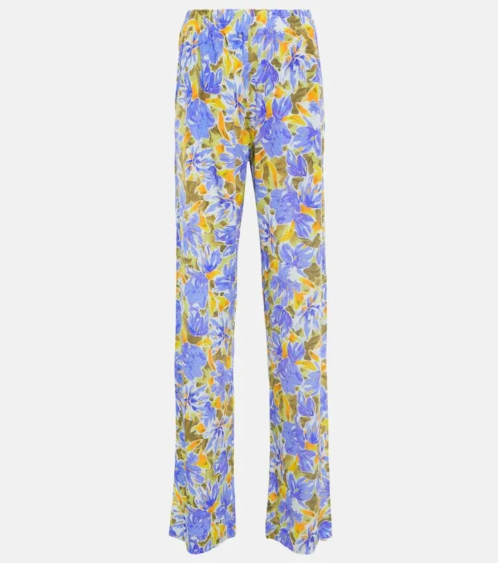 Floral-printed straight pants