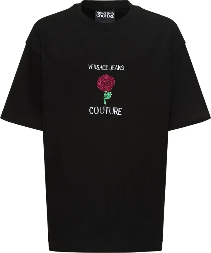 Rose embroidery cotton interlock t-shirt