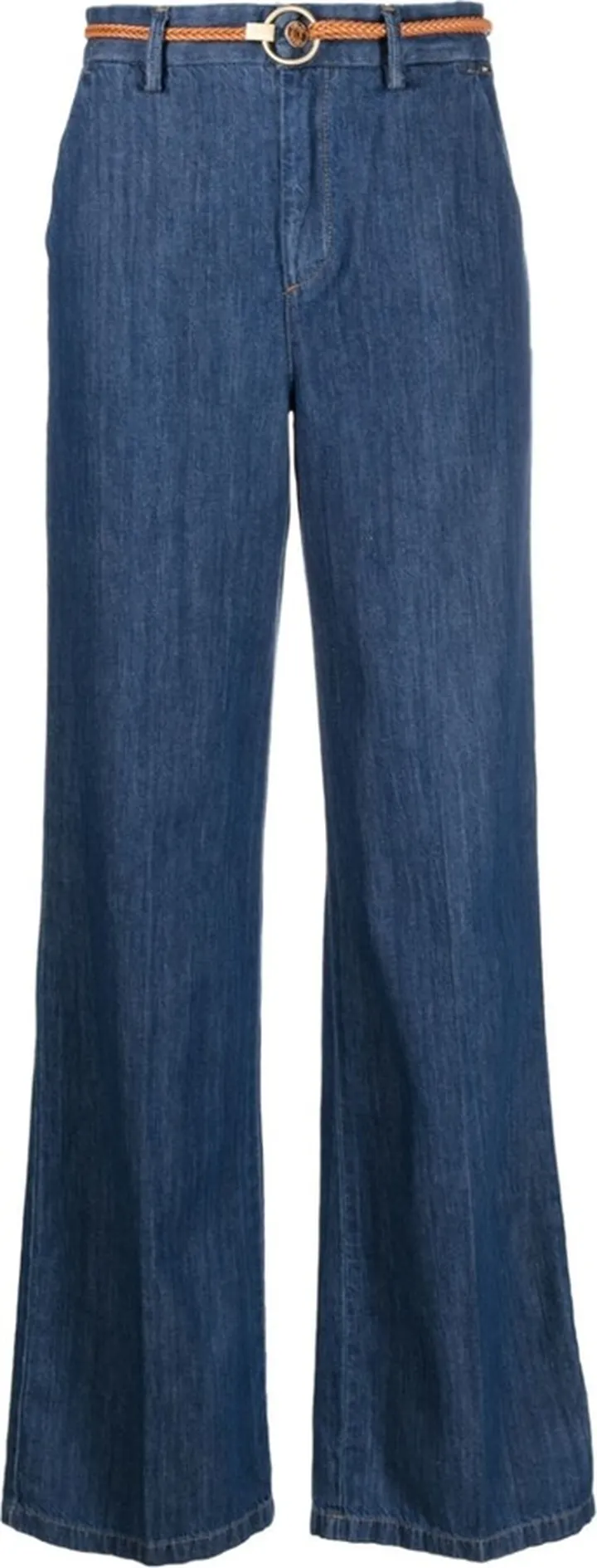 Belted-Waist Denim Jeans