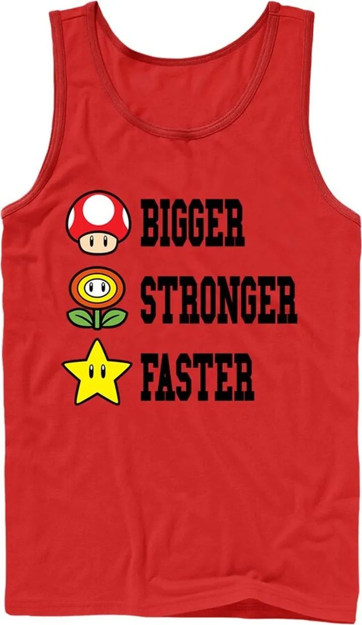 Men's Nintendo Mario Bigger Stronger Faster Tank Top - Red - Large