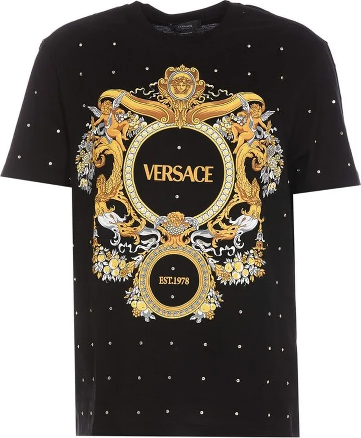 Versace Logo Printed Embellished Crewneck T-Shirt