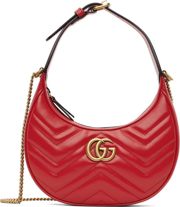 Gucci Red Mini GG Marmont Shoulder Bag