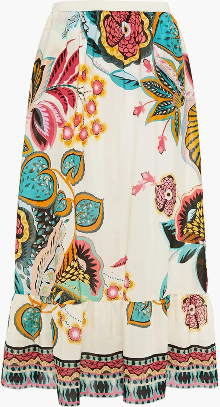 Gathered printed silk crepe de chine midi skirt