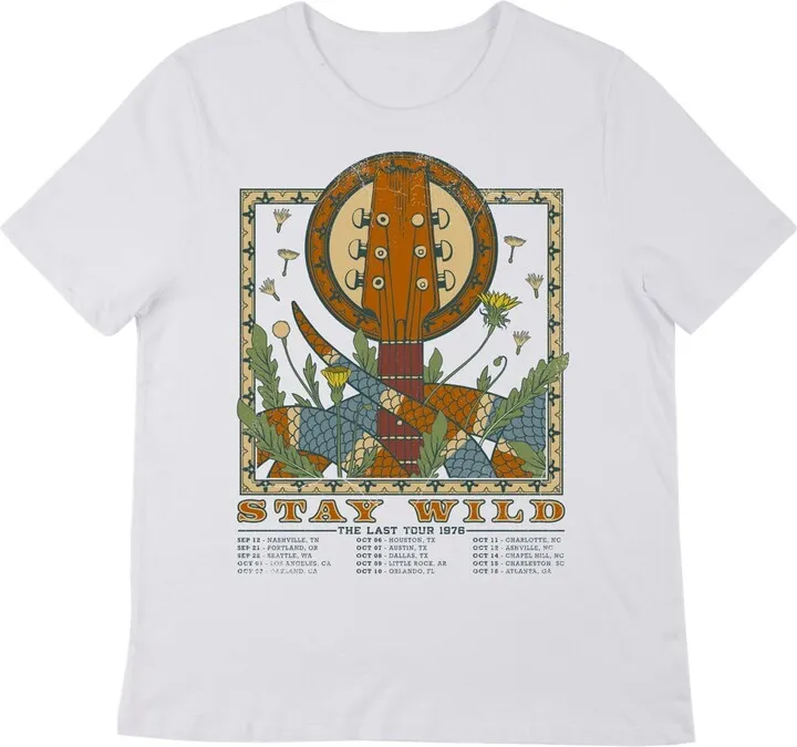 Vintage Snake And Guitar Tour Short Sleeve Crew Neck White Women’s T-shirt-Medium