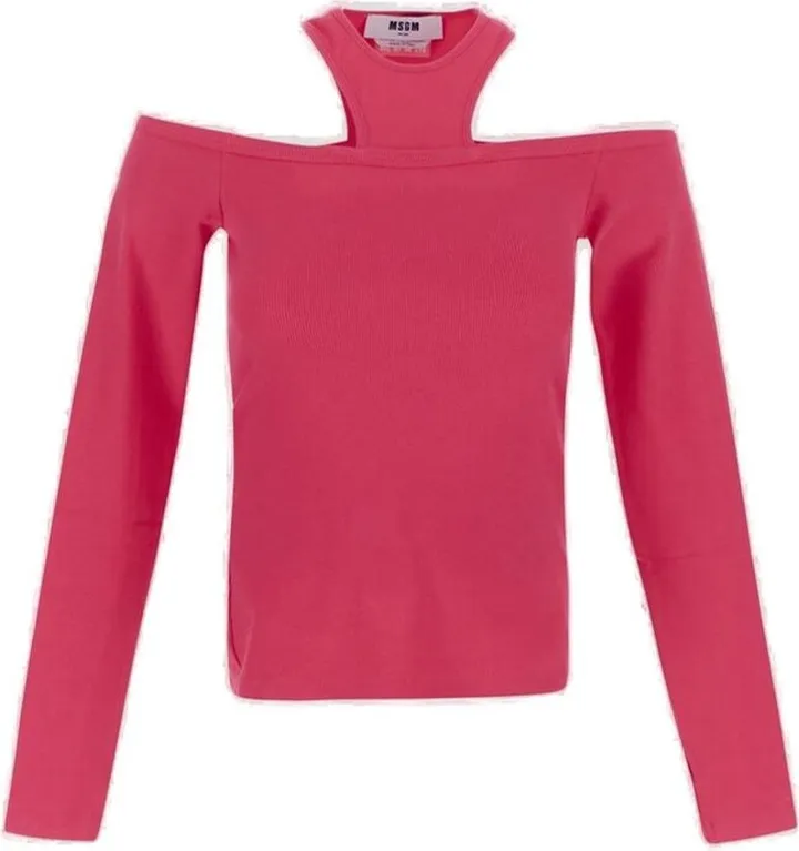 MSGM Open-Shoulder Halterneck Ribbed Top
