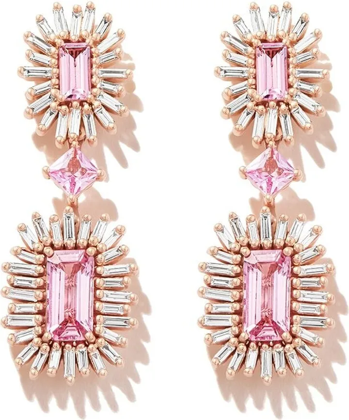 18kt Rose Gold Sapphire And Diamond Drop Earrings