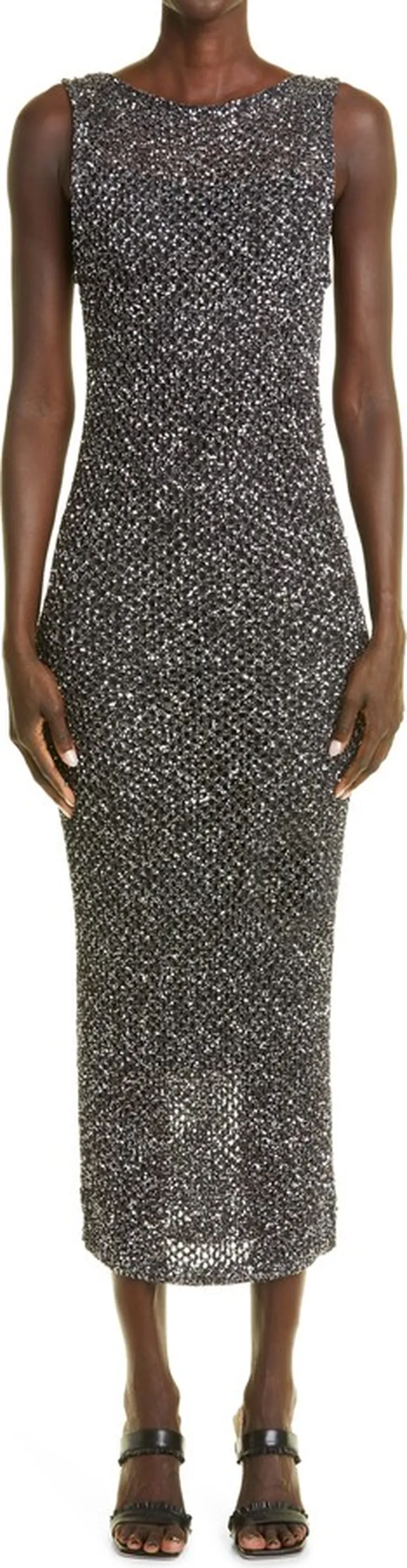 Sequin Knit Mesh Midi Dress