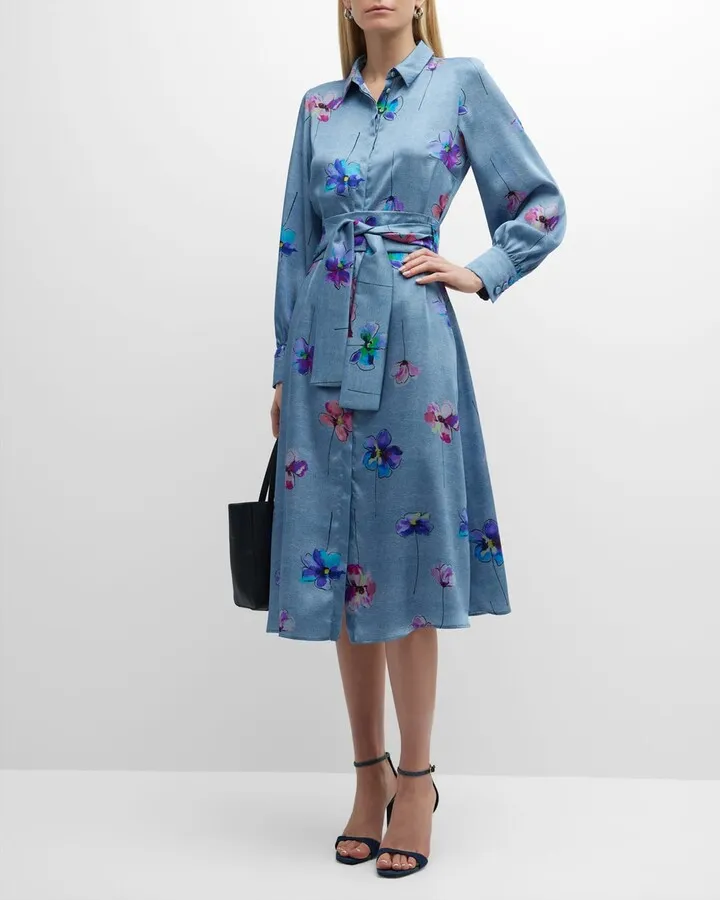 Tales Floral-Print Blouson-Sleeve Midi Dress
