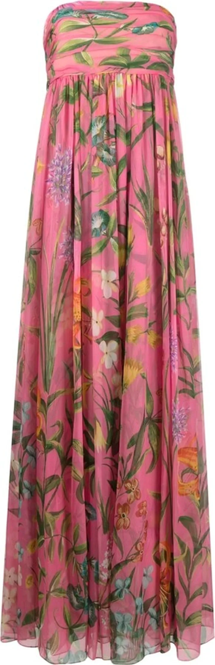 Strapless Floral-Print Silk Dress