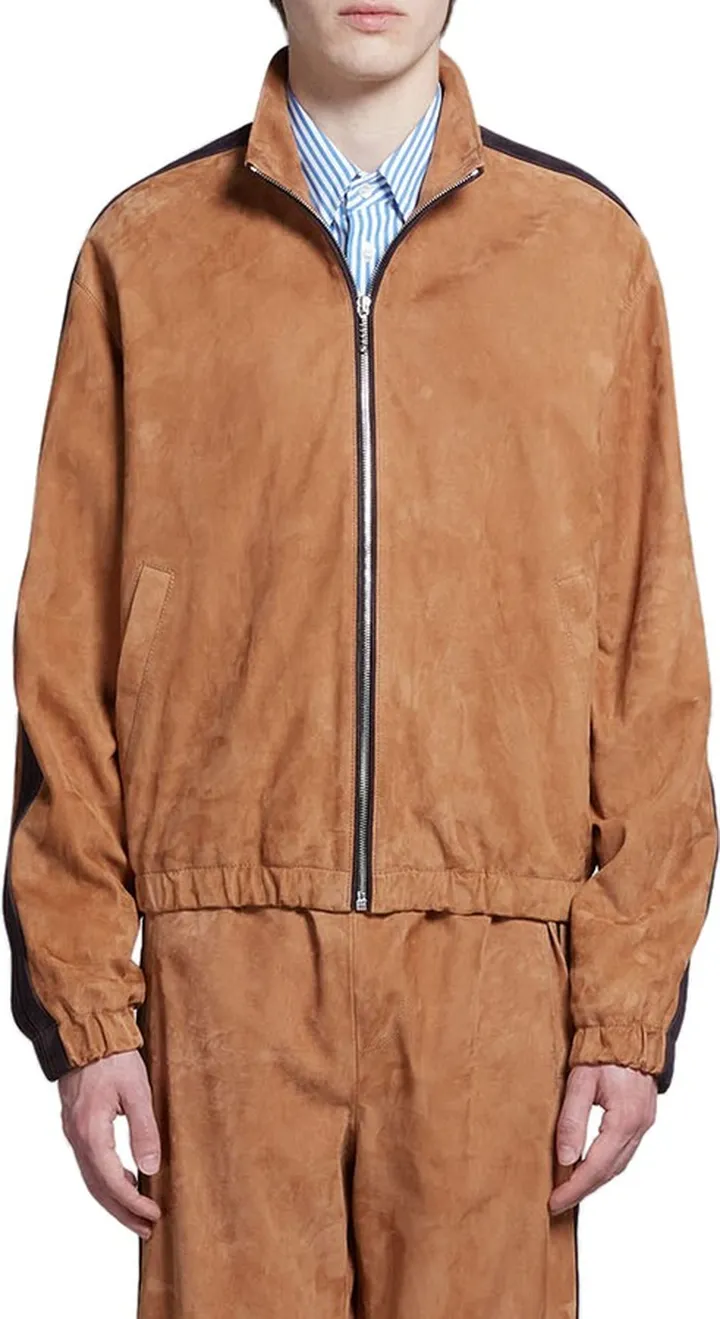 Track Stripe Suede Bomber Jacket