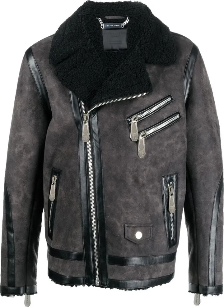 Faux-Shearling suede biker jacket