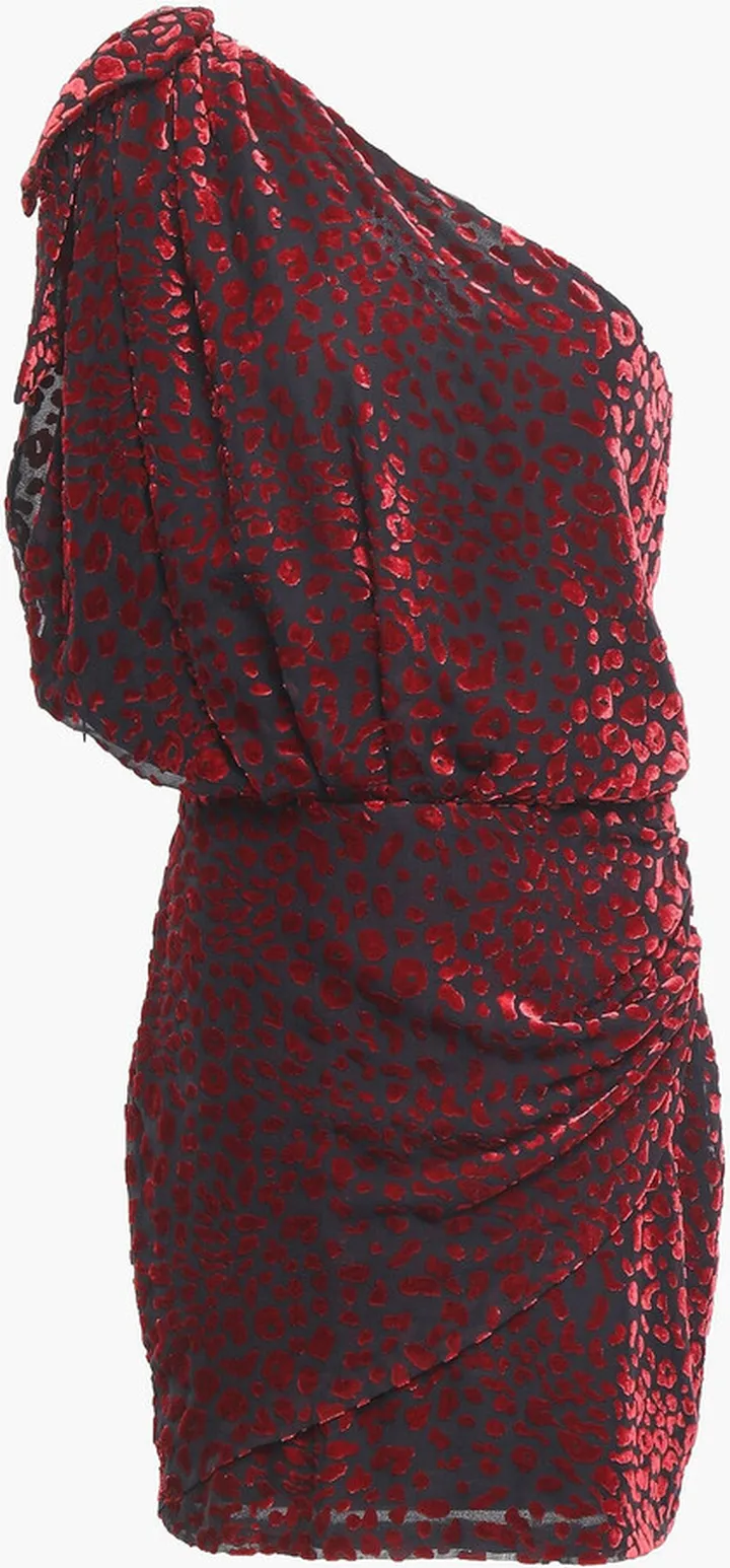 Moon one-shoulder knotted devoré-velvet mini dress