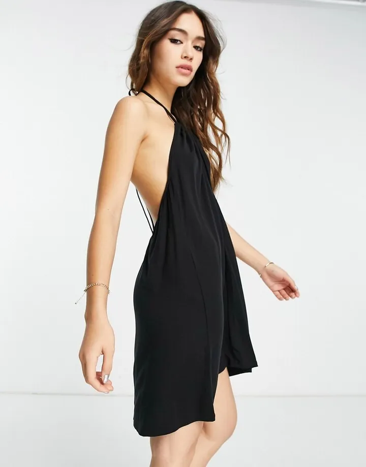 & Other Stories halterneck mini dress in black