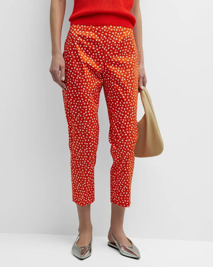 Audrey Micropattern Slim-Leg Capri Pants