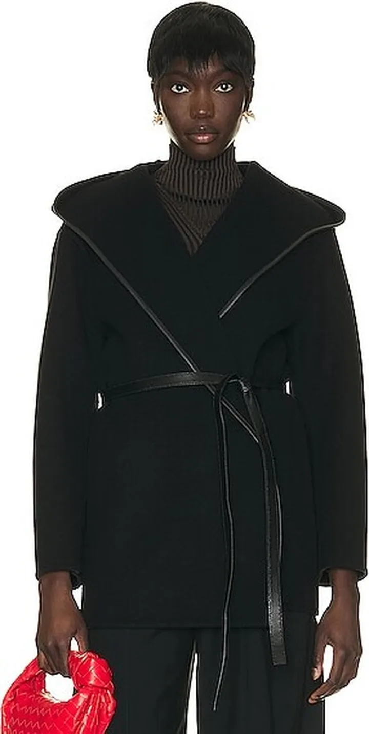 Bottega Veneta Double Wrap Wool Coat in Black
