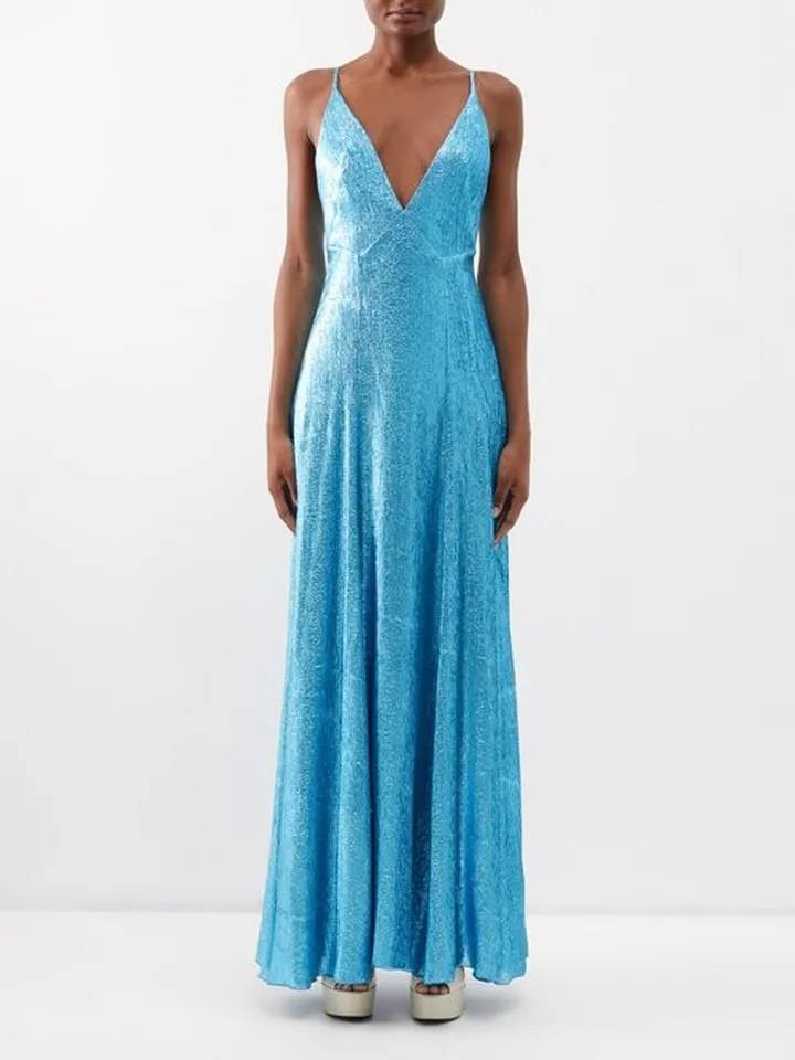 The Hustler V-neck Wool-blend Lamé Gown