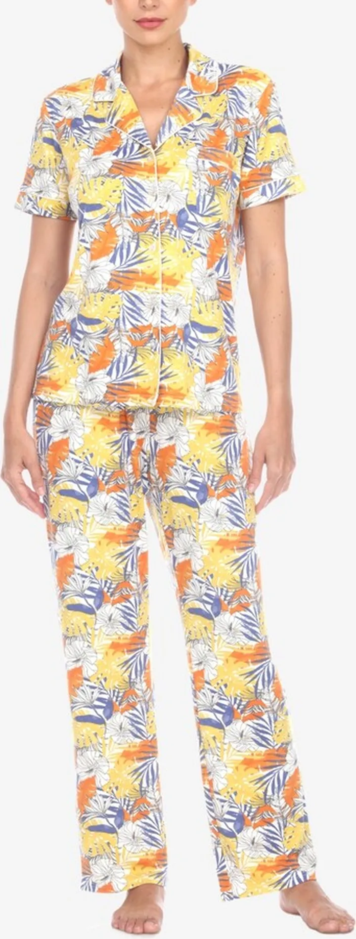 White Mark Women's 2 Piece Tropical Print Pajama Set