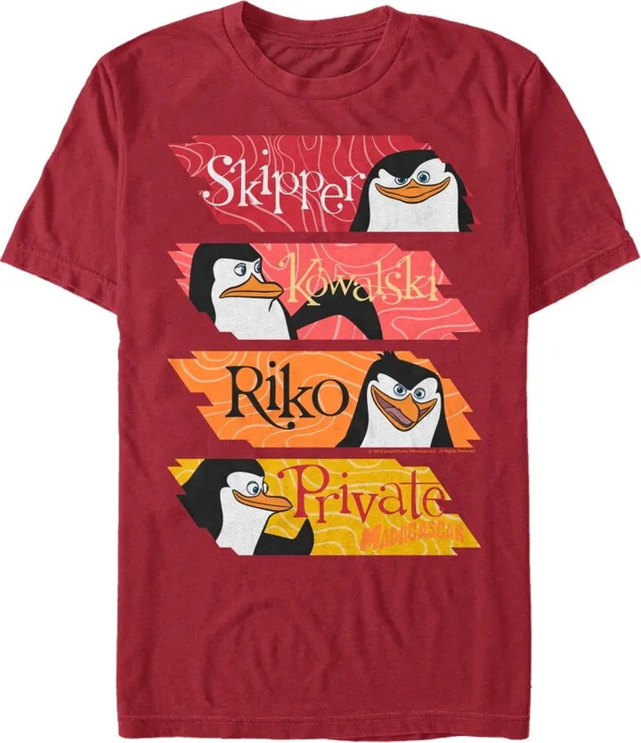 Fifth Sun Madagascar Men's Penguin Character Stack Up Short Sleeve T-Shirt