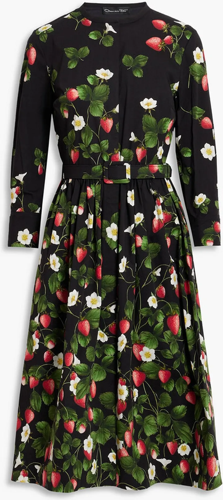 Belted printed cotton-blend poplin midi dress