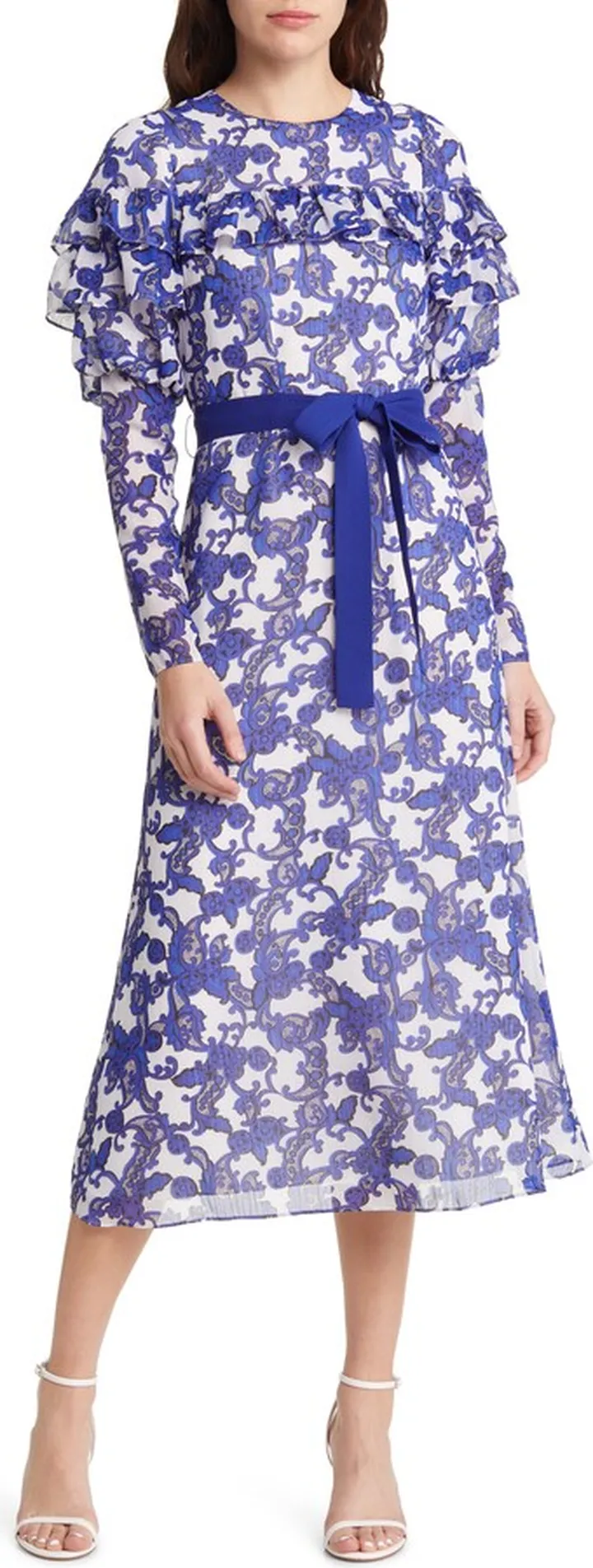 Marquis Floral Jacquard Juliet Sleeve Midi Dress
