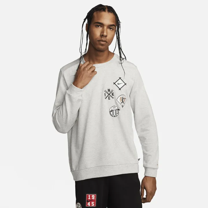 Nike Men's Dri-FIT Long-Sleeve Fleece Baseball Crew in Grey