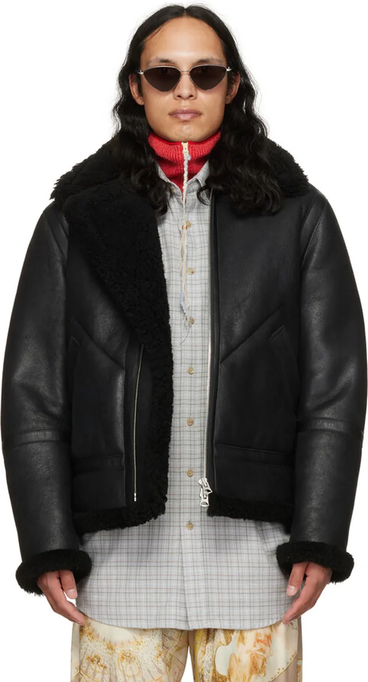 Acne Studios Black Aviator Shearling Jacket