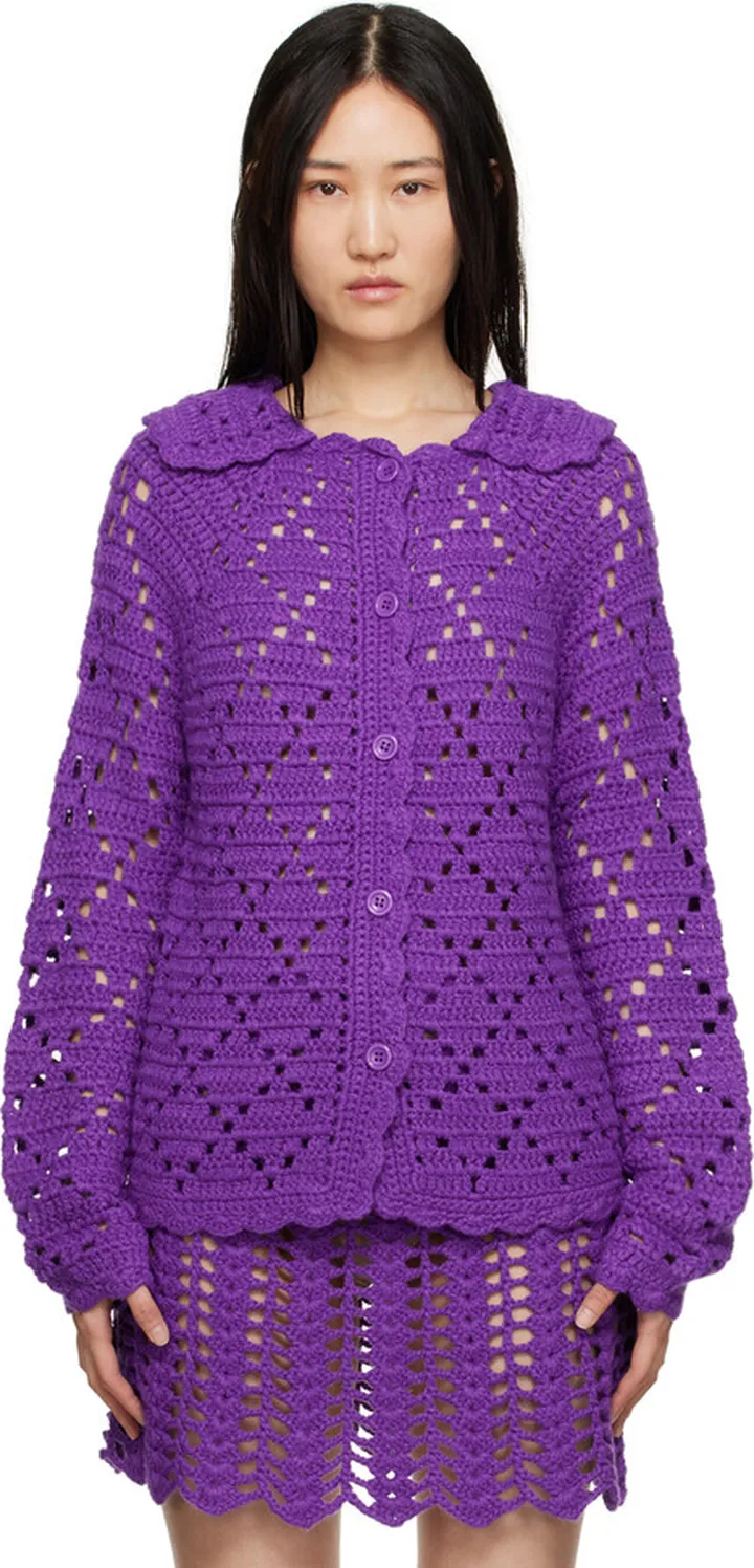 Anna Sui Purple Scalloped Cardigan