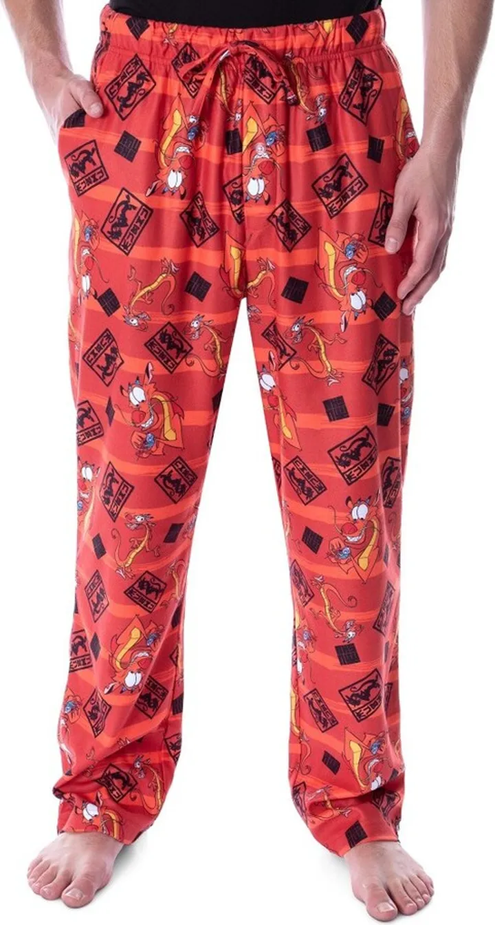 Disney Men's Mulan Mushu the Chinese Dragon Allover Character Pajama Pants (3XL) Red