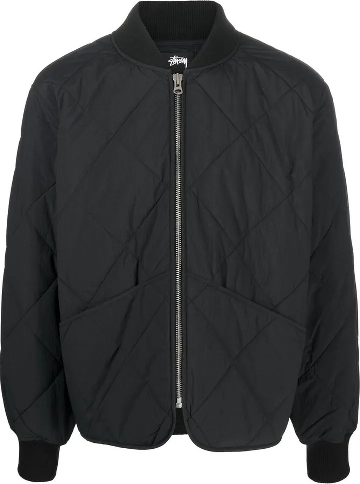 Dice-Print Quilted Bomber Jacket
