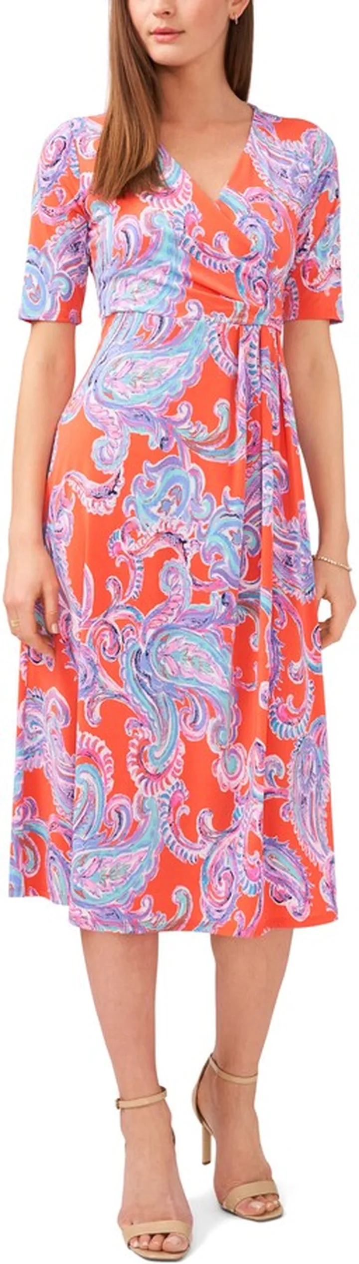 Faux Wrap Midi Dress