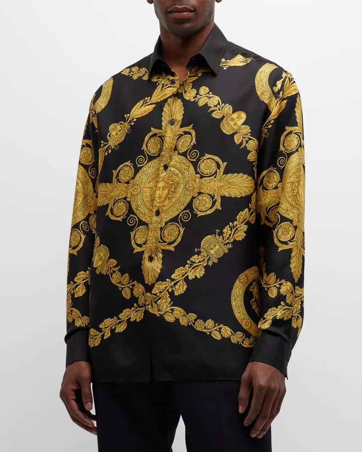 Men's Heritage-Print Silk Sport Shirt