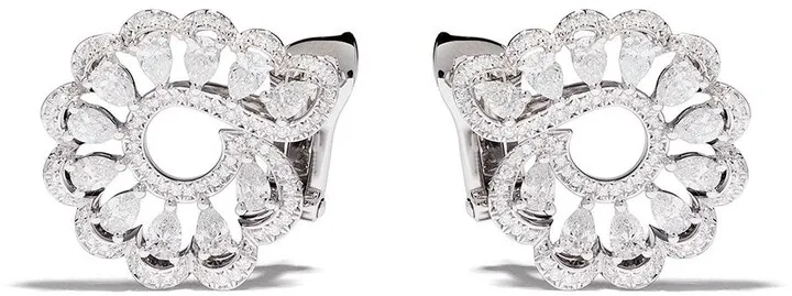 18kt White Gold Diamond Swirl Earrings