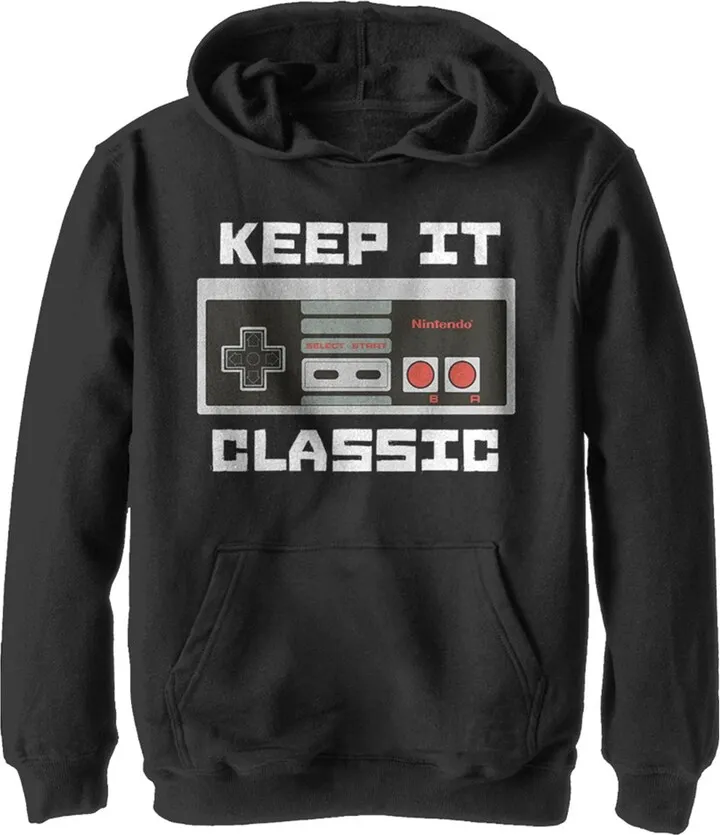 Boy's Nintendo NES Classic Controller Pull Over Hoodie - Black - Medium