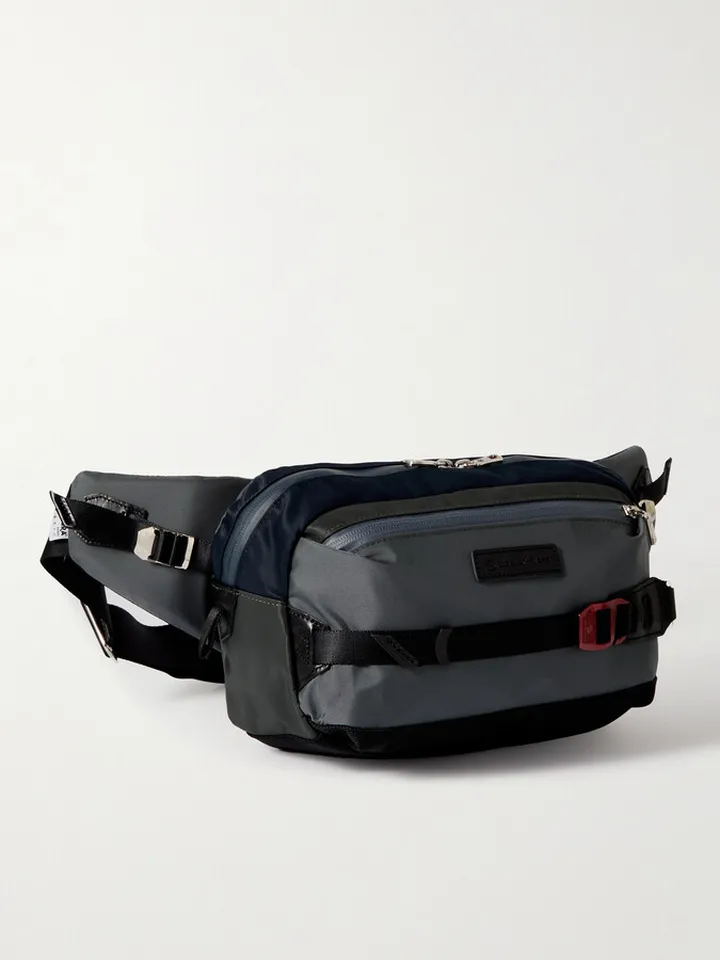 Leather-Trimmed Nylon-Twill Belt Bag