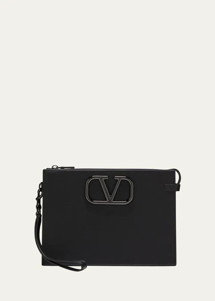 Men's VLogo Leather Wristlet Pouch