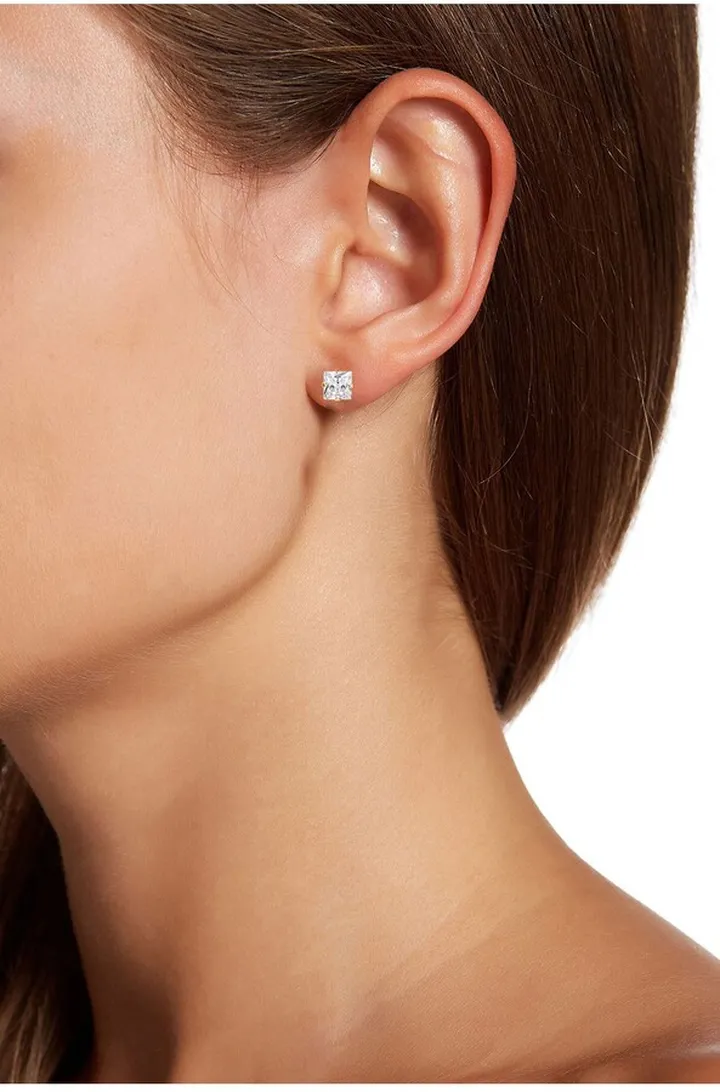 Gold Plated Sterling Silver Asscher Cut Stud Earrings