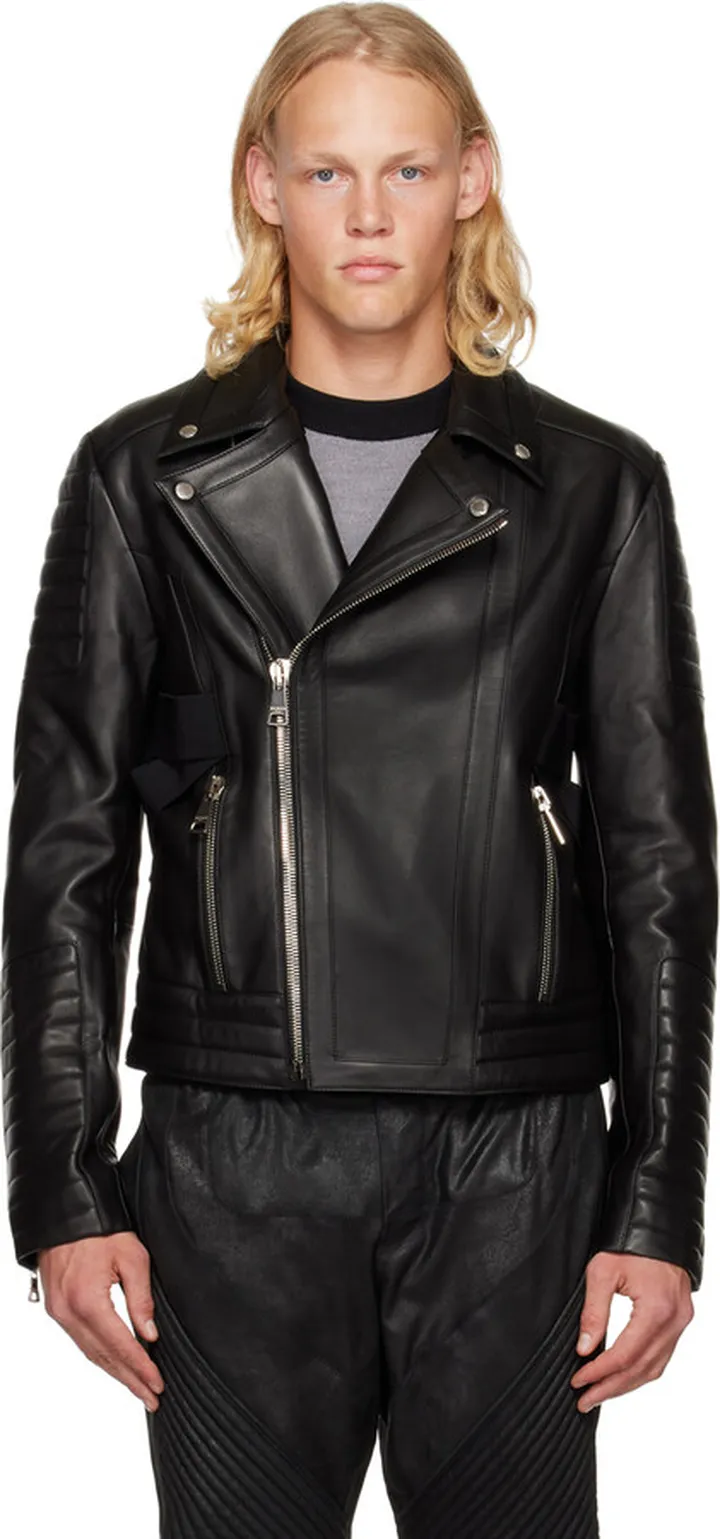 Balmain Black Paneled Leather Jacket