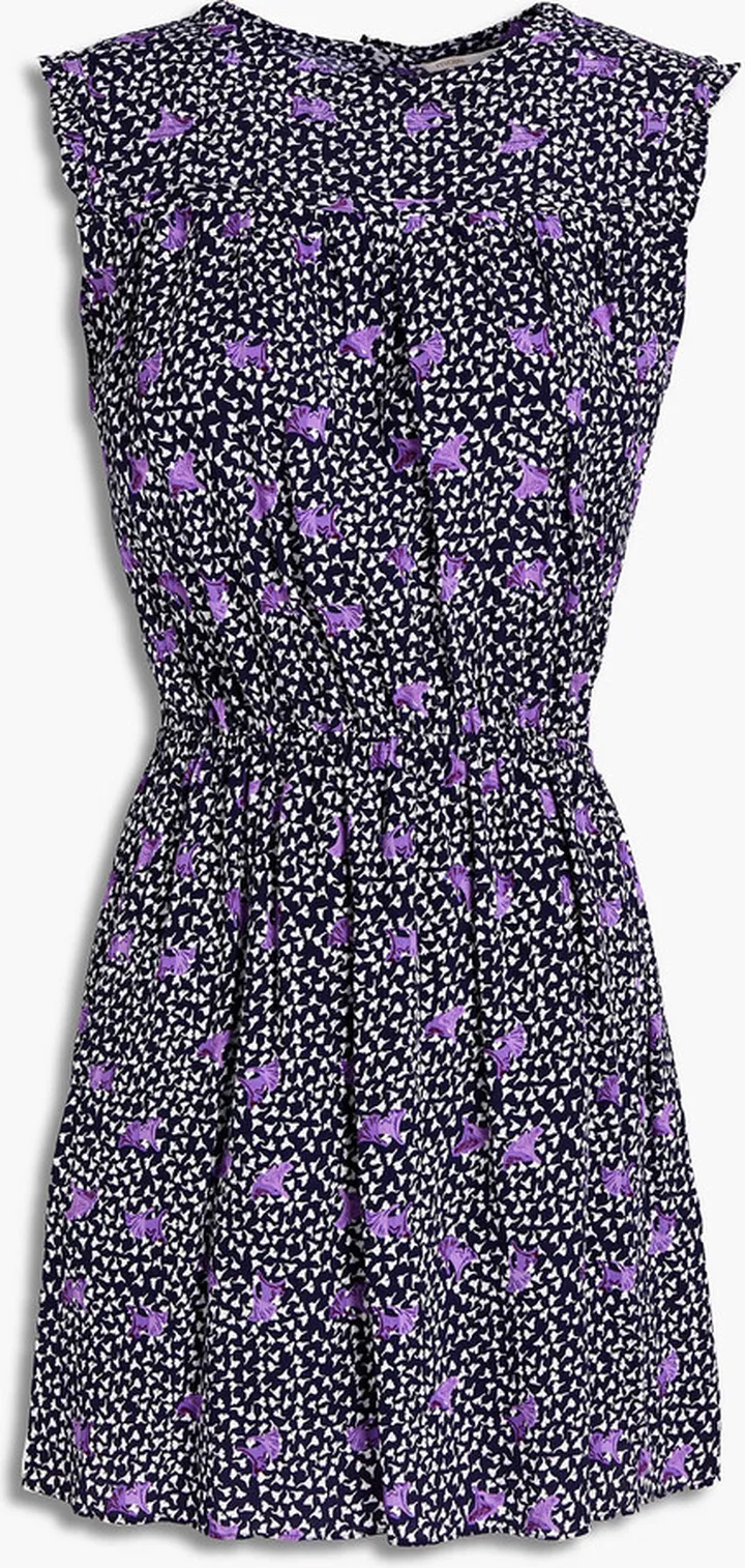 Shirred floral-print crepe mini dress