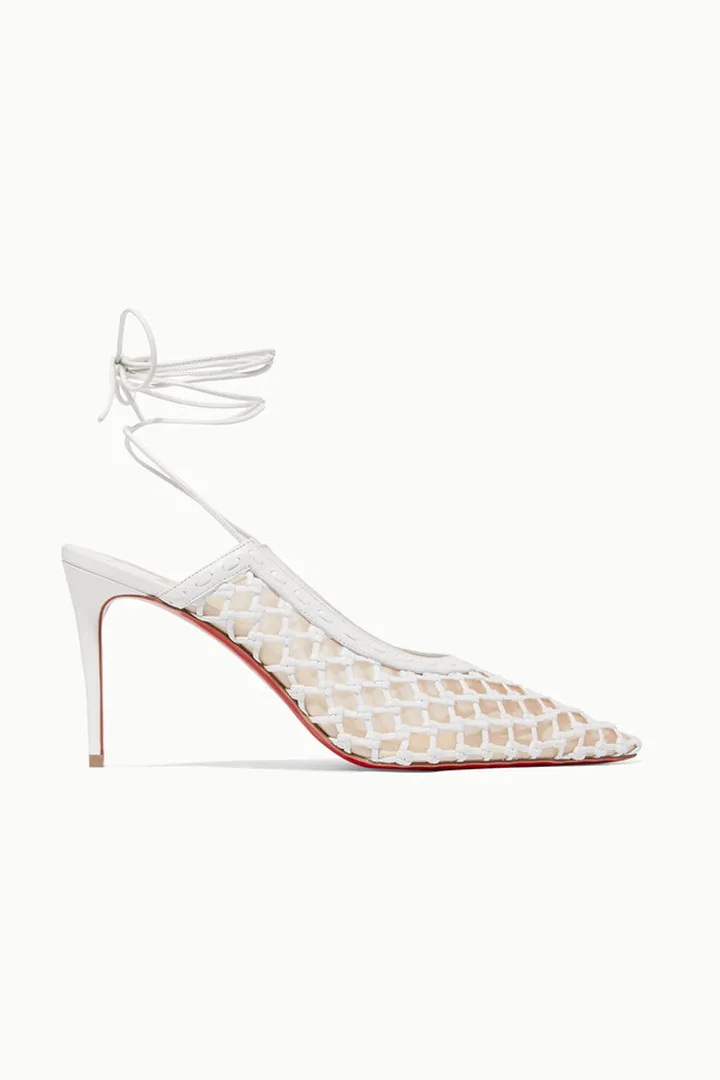 Christian Louboutin - + Roland Mouret Cage And Curry 85 Mesh And Woven Leather Pumps - White