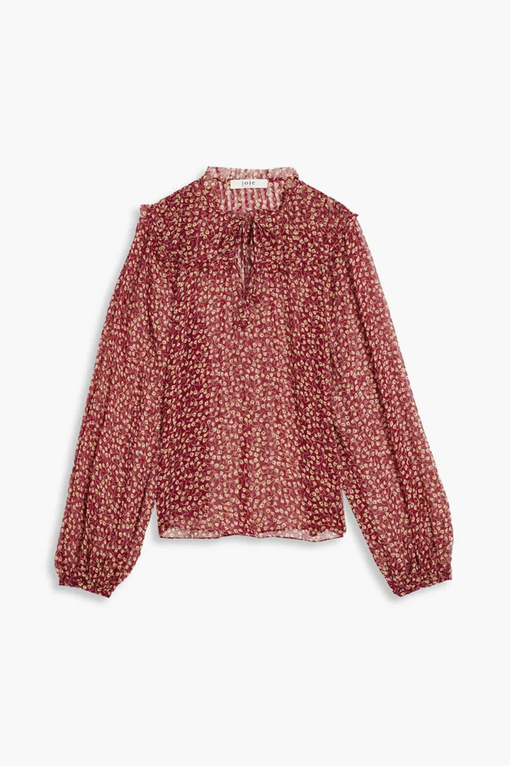 Ruffle-trimmed floral-print silk-georgette blouse