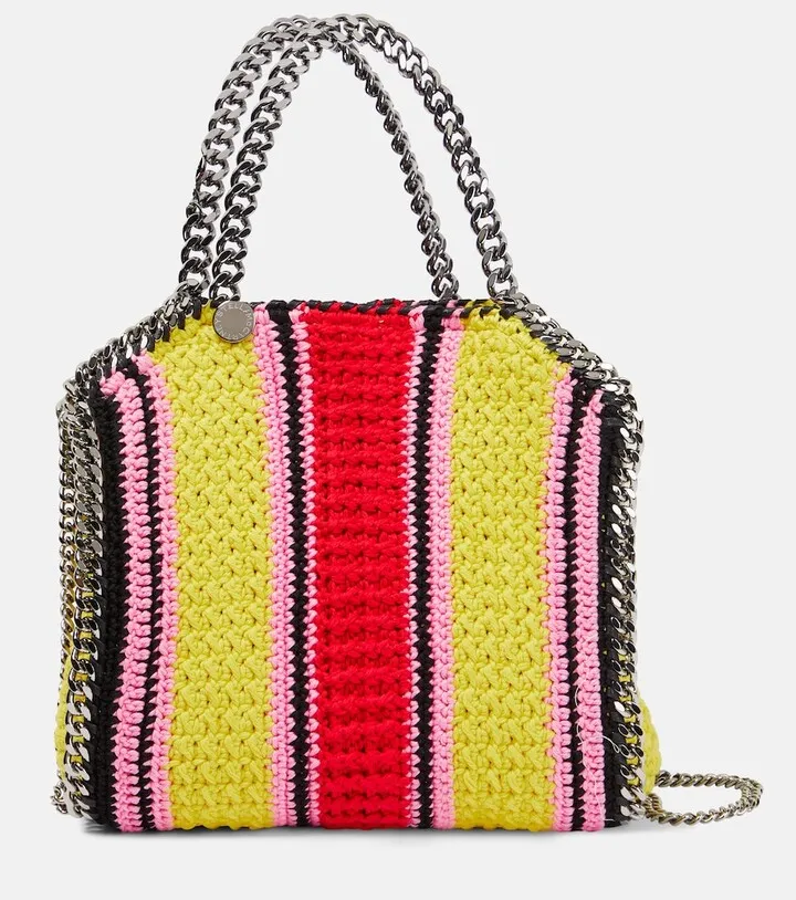 Falabella Mini striped crochet shoulder bag