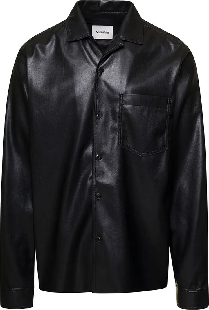 'duco' Black Jacket With Cuban Collar In Faux Leather Woman