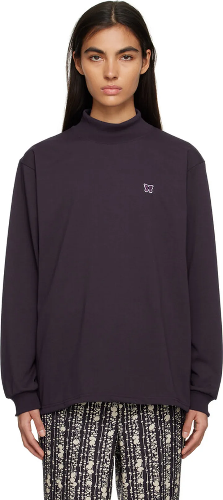 NEEDLES Navy Embroidered Turtleneck
