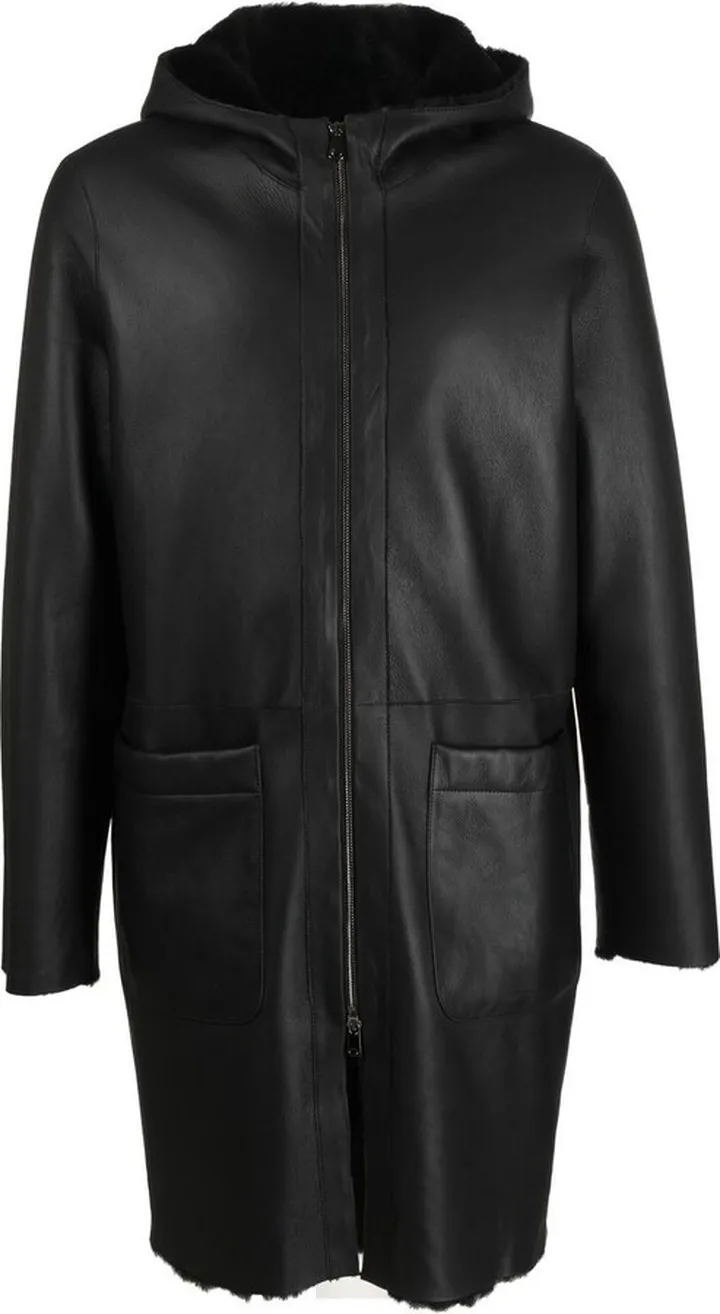 Fur-Lined Hooded Leather Coat