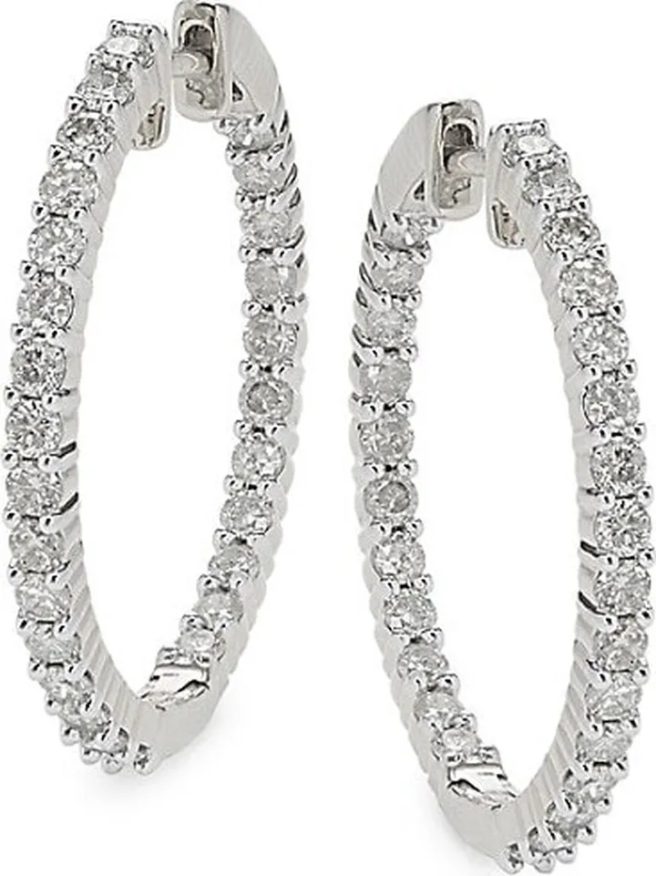 14K White Gold & 1.00 TCW Diamond Hoop Earrings