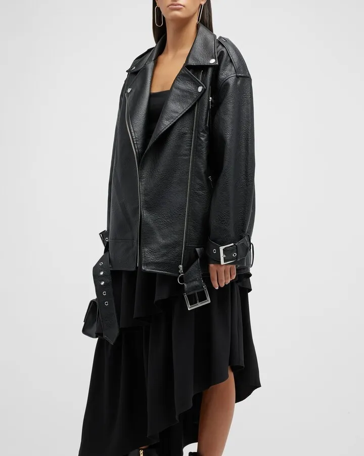 Oversized Vegan Leather Moto Jacket