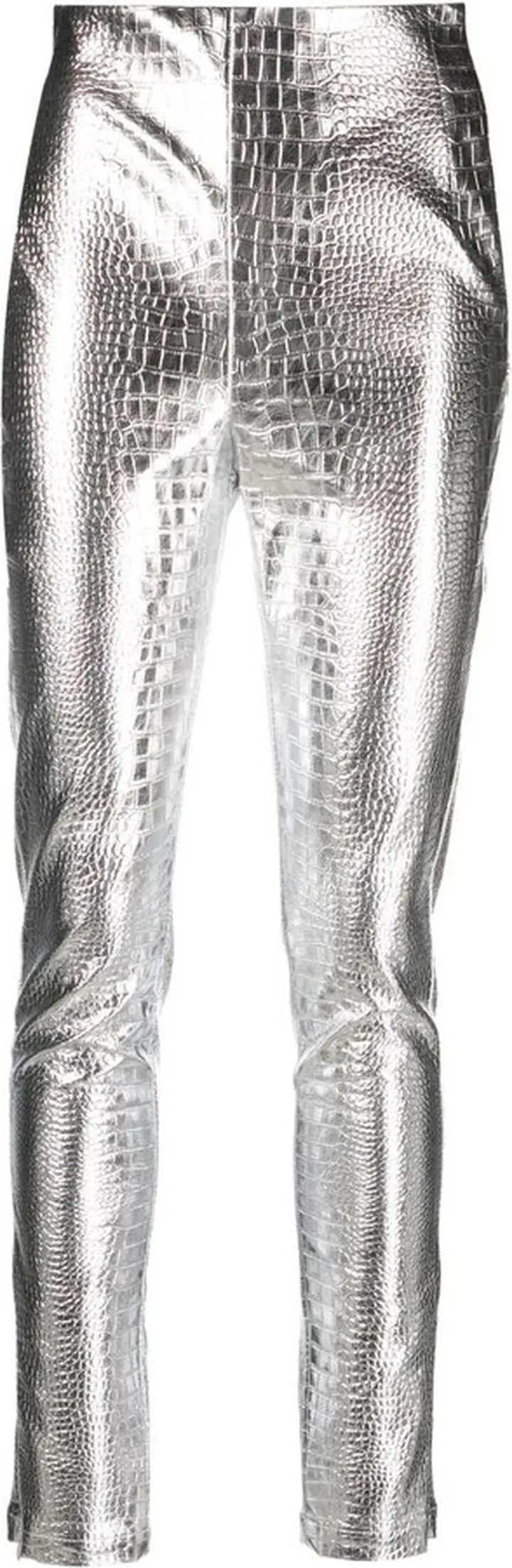 Silver Mock Croc Straight-Leg Trousers