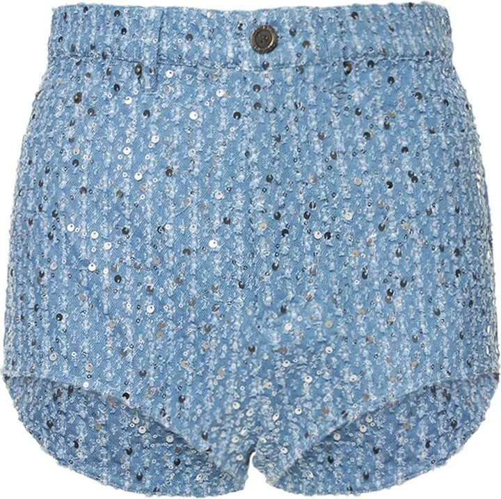 Embellished cotton denim shorts
